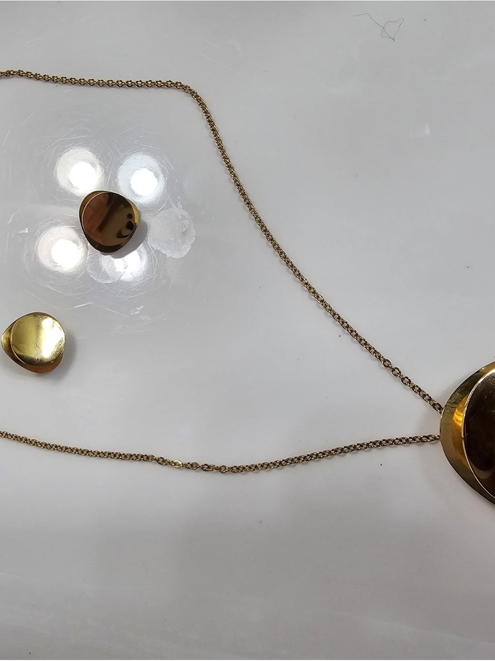 Gold-Tone Disc Pendant Necklace and Stud Earrings Set